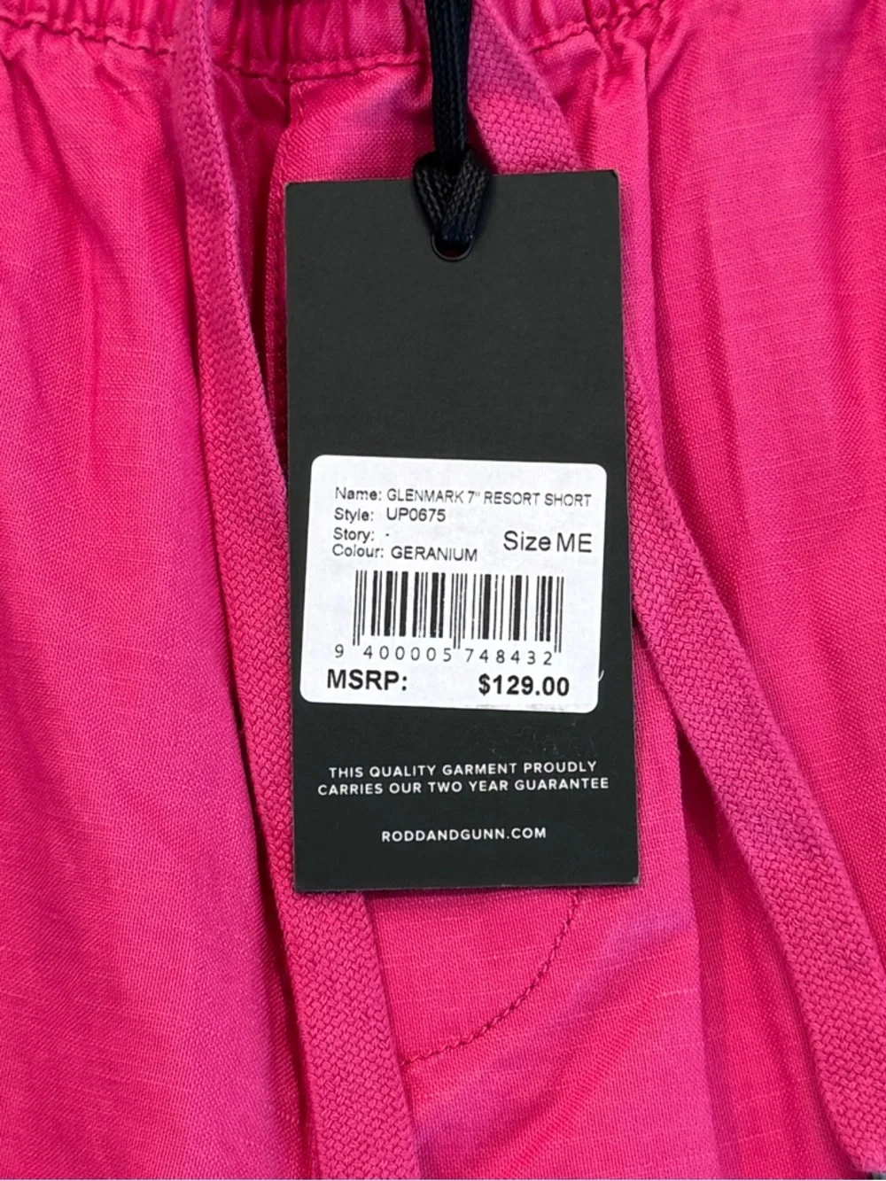 NWT! Rodd & Gunn Glenmark 7” Resort Shorts – Geranium Pink Linen Cotton – Size M
